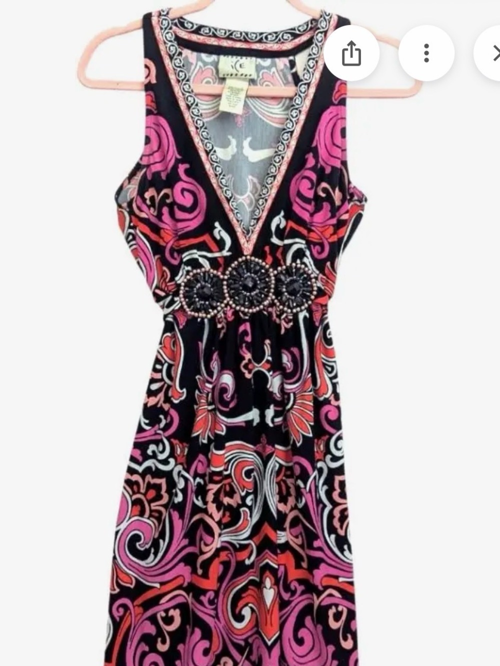 Vintage Y2K Ice Paisley Beaded V Neckline Tie Back Dress